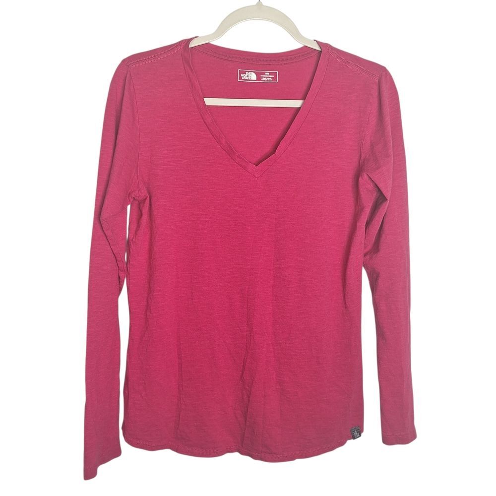 The North Face V Neck Tee Long Sleeve Pink Medium Womens